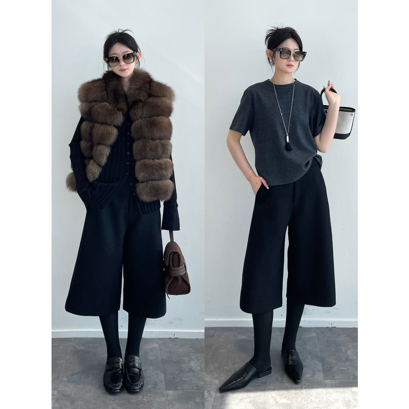 Zhiyu Heavyweight, Densely Woven, Stylish Pure Wool Flannel Bermuda Shorts with Side Seam Shift, Woolen Trousers for Winter