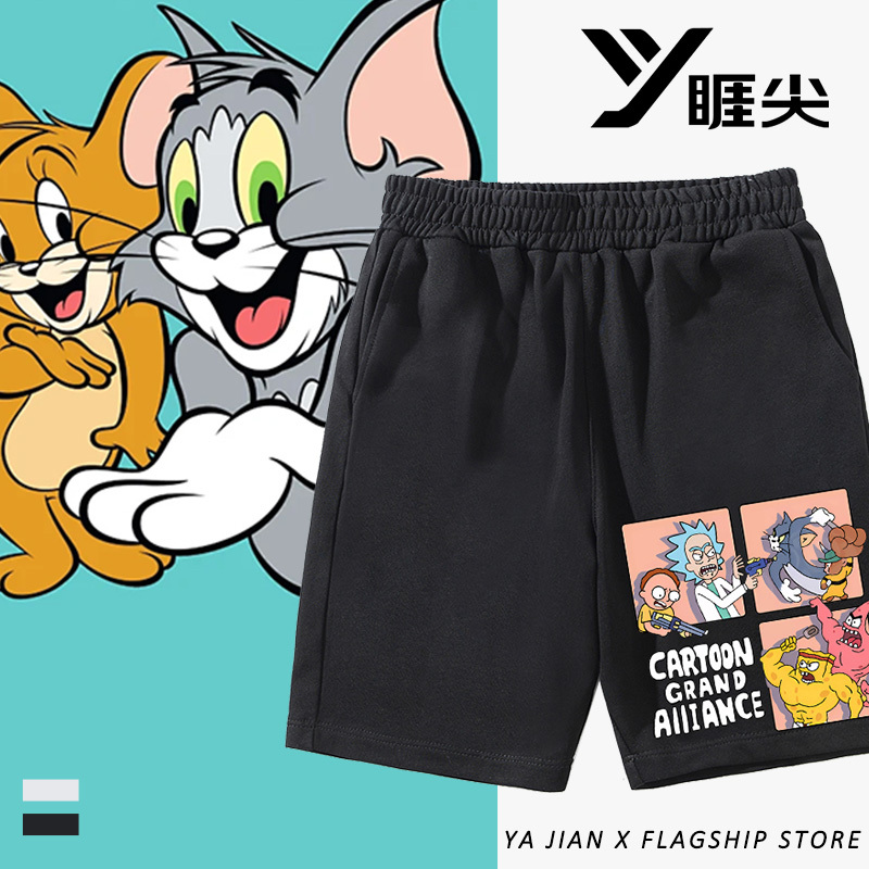 Tom and Jerry Collaboration Rick and Morty Sports Shorts for Men, Summer Casual Style Pants, Spongebob Mid-Length Trendy Shorts
