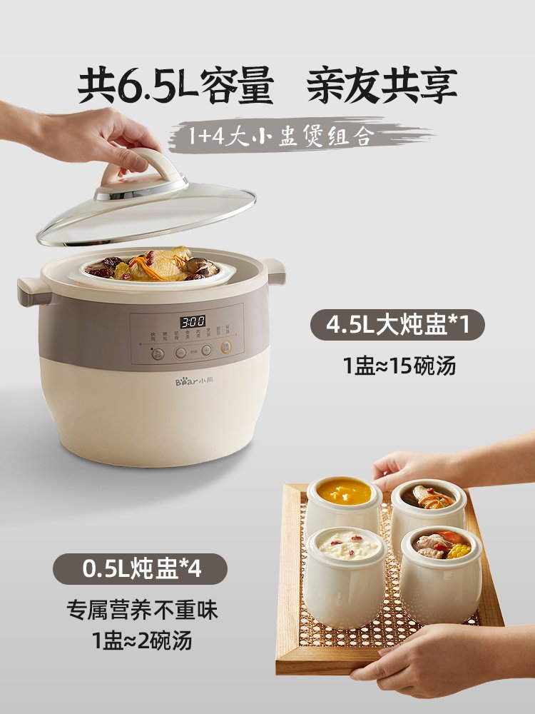 Bear Electric Stew Pot Fully Automatic Household Water-Separation Stew Cooker Ceramic Stew Pot for Cooking Bird's Nest Soup and Porridge