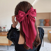 飘带红色大蝴蝶结后脑勺发夹网红2022年新款黑色弹簧发卡气质头饰