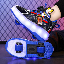 Childrens spring autumn boy storm walking shoe wheel slide charging luminous bright light exploits the student invisible race Rootman skating