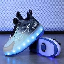 Childrens single-net girls runaway shoes roller skating with bright lights for students skating summer boys two-wheel charging invisible
