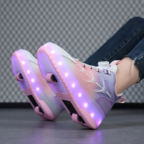 Childrens single-net girls runaway shoes roller skating with bright lights blasting away students skating summer double wheels colorful invisible summer