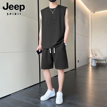 Jeep吉普背心运动套装男士夏季潮牌休闲五分短裤帅气搭配两件套男