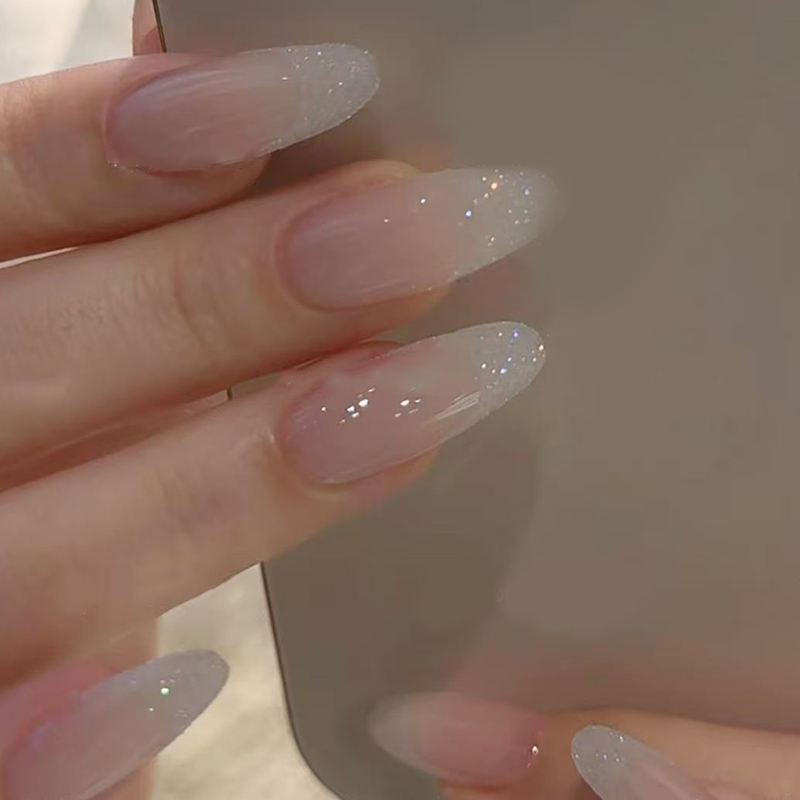 Starlight French-Style Handmade Nails with a High-End Feel, Pure and Desirable, Light Blue Crushed Diamond Sugar Powder Nail Art, Bridal Wedding Nail Stickers Starlight French-Style Handmade Nails with a High-End Feel, Pure and Desirable, Light Blue Crushed Diamond Sugar Powder Nail Art, Bridal Wedding Nail Stickers