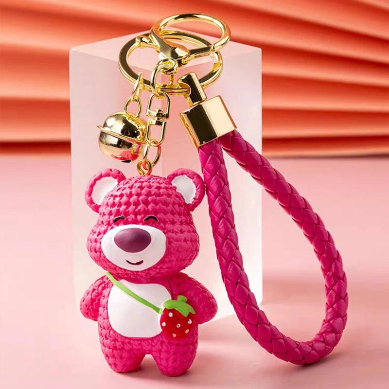 Trendy Strawberry Bear Keychain Pendant Keyring for Women, Exquisite and High-End Couple Car Keychain Pendant Bag Decoration