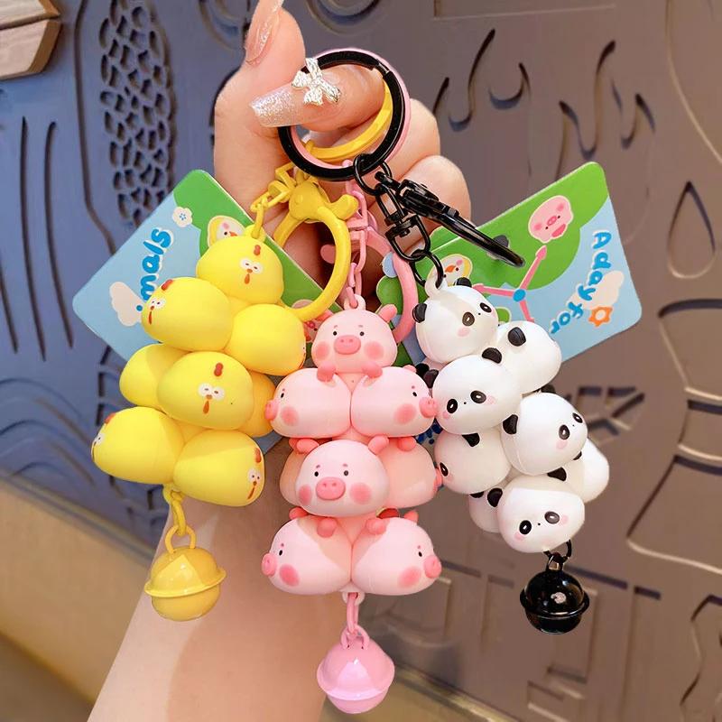 Creative Jenga Keychain Pendant New Cute Pig Tower Bag Charm Cartoon Couple Cute Pet Keychain