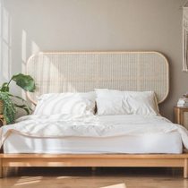Japanese solid wood headboard rattan art B&B model room bed background customizable size natural rattan bed back panel