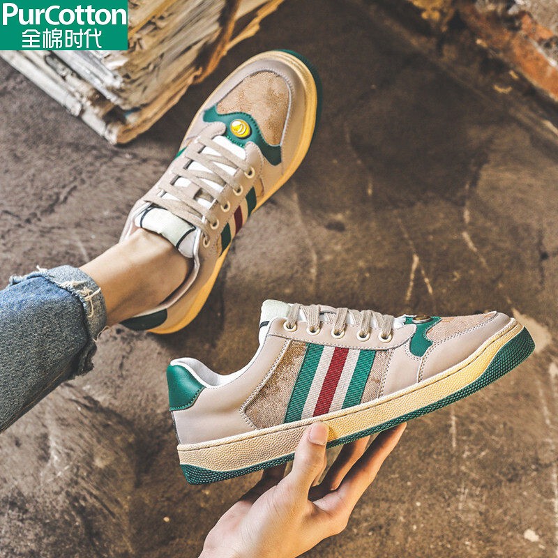 Cool Retro Gucci-Style Dirty Shoes for Men, Genuine Leather Casual Luxury Sneakers, Breathable Summer Vintage-Patterned Dirty Shoes from Putian