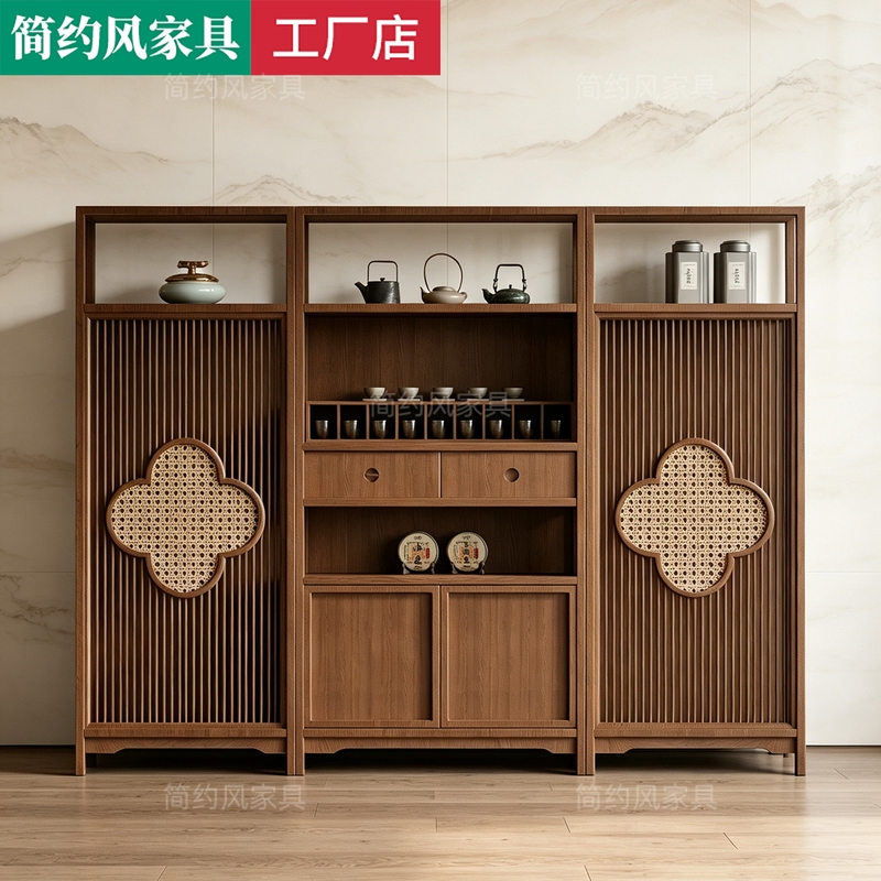 New Chinese-Style Solid Wood Display Cabinet with Song-Style Aesthetics and Zen-Inspired Tea Space, Tea Room Tea Cabinet, Partition Storage Cabinet