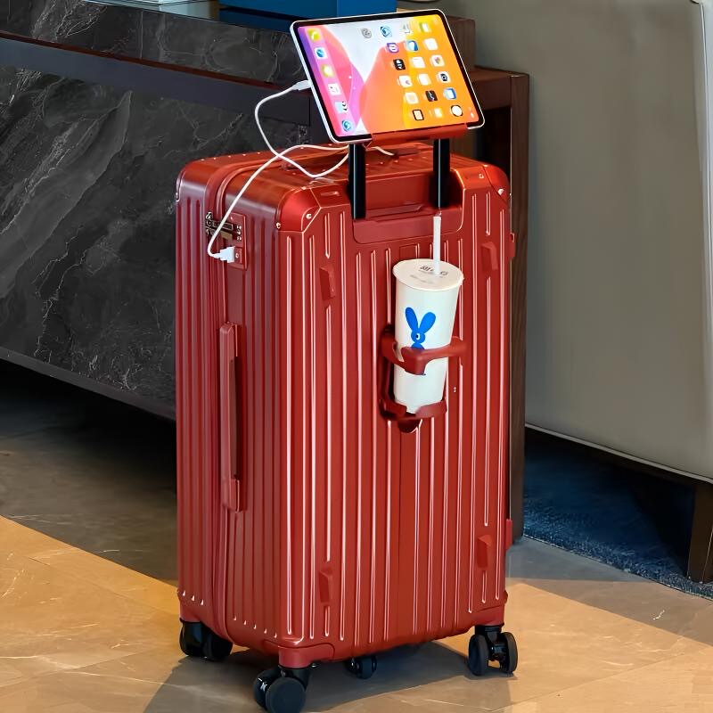 Sgg Wedding Suitcase, Dowry Box, Red Trolley Suitcase, Three-Seven-Open Suitcase, Travel Suitcase for Women, Newlywed Bride's Dowry Leather Suitcase