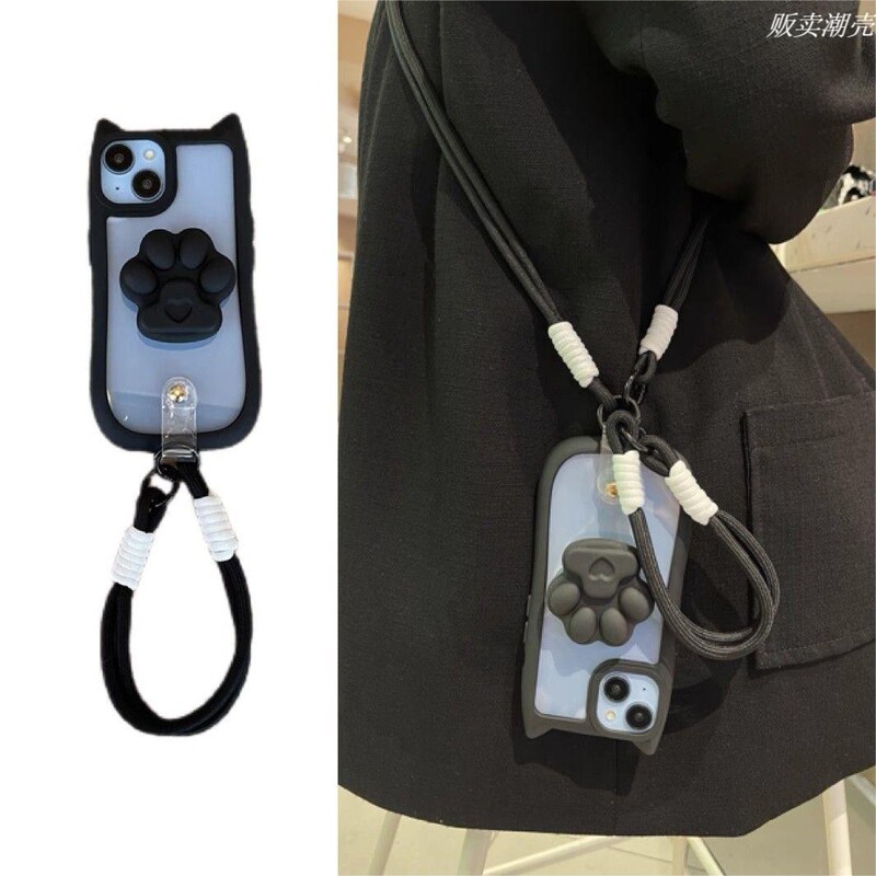 Suitable for Apple 16Promax Mobile Phone Case New iPhone 16 Classy 15Pro Cat Ears 13 with Stand 14 with Lanyard 12 Niche 11 Silicone Japanese and Korean Transparent Shell Women's Protective Cover