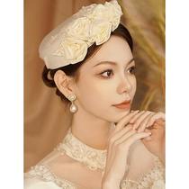 Fabric curly rose French retro small top hat popular flower wedding dress style decorative hat bridal headwear Hepburn style hat