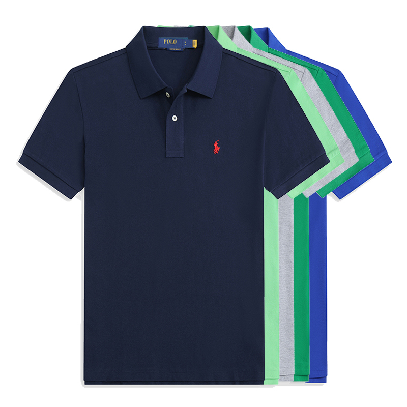 Polo Shirt Men's Short-Sleeved Pure Cotton Turn-Down Collar T-Shirt Summer All-Cotton Large Size Loose Business Casual Tee
