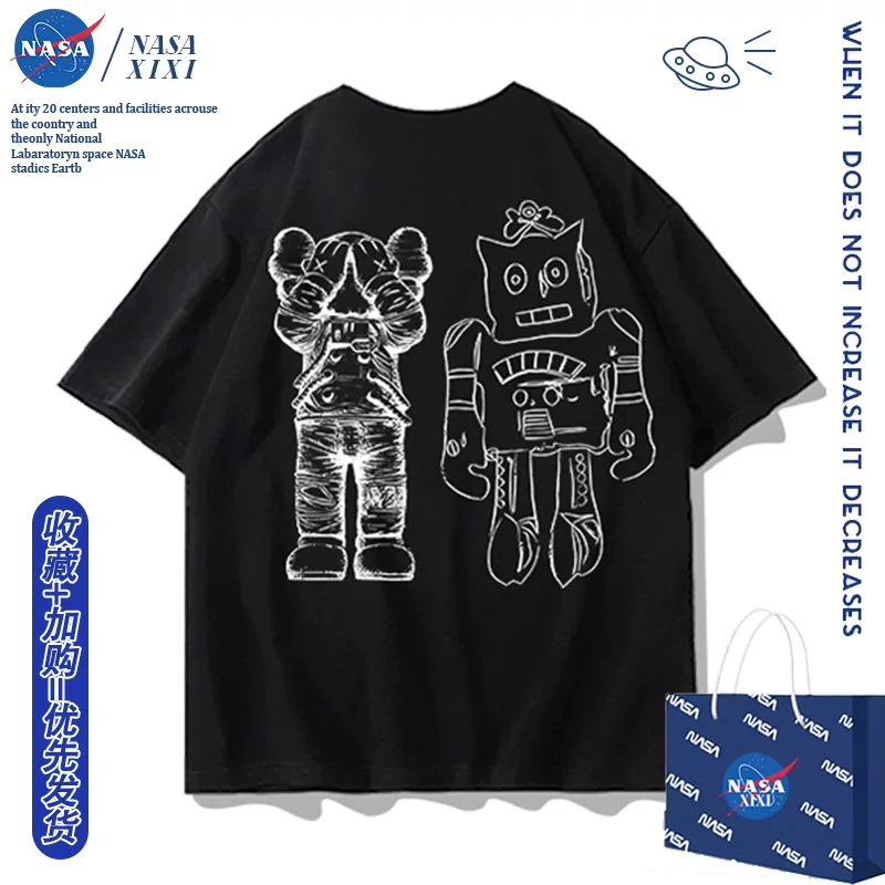 Мужская футболка с коротким рукавом NASA KAWS Warhol совместно 2025 новый летний двухмерная анимация одежда рубашка