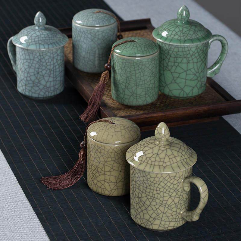 Empty Mountain New Rain Dragon Springs Green Porcelain Office Tea Cup Tea Leaves Jar Two Sets Gift Box Ceramic Gift Cup Business Suit-Taobao