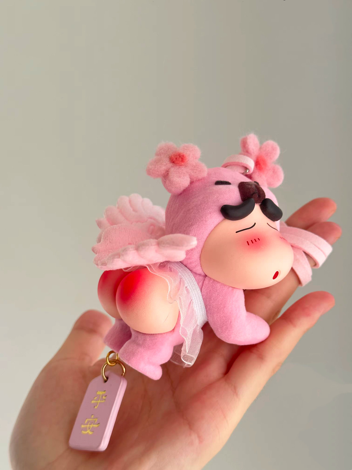 Cute Cartoon Car Decoration Hanging Ornament Gift Featuring a Flocked Butt Bear in a Green Flower Design