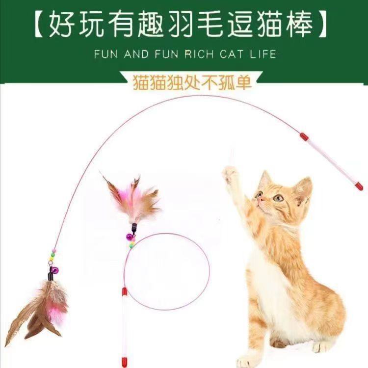 Новая игрушка для кошек funny cat stick, длинный шест, стальная проволока, цветные перья, с колокольчиками, удлиненная, забавный кот, прочная и самодостаточная Изображение 1