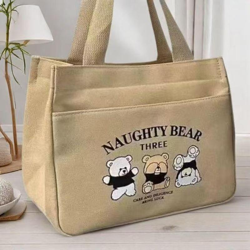 High-Quality Canvas Tote Bag for Moms, Simple and Compact, Three-Dimensional Handbag for Commuting, Thickened Lunch Bag for Work