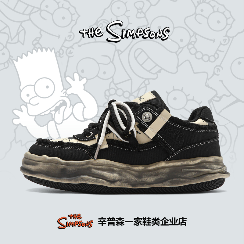 Simpsons Shoes Men's Beige Washed Denim Graffiti Dissolving Shoes Summer Couple Height-Increasing Casual Sneakers Men Simpsons Shoes Men's Beige Washed Denim Graffiti Dissolving Shoes Summer Couple Height-Increasing Casual Sneakers Men