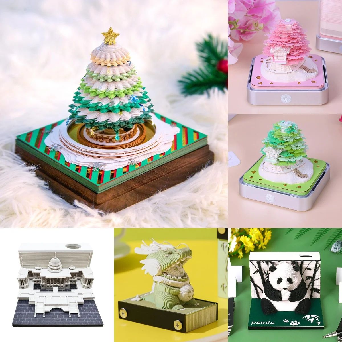 3D notepad earth panda christmas House paper Carving Crafts -