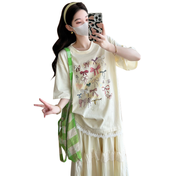 孕妇夏装2025新款短袖上衣t恤减龄套装时尚洋气时髦半身裙两件套
