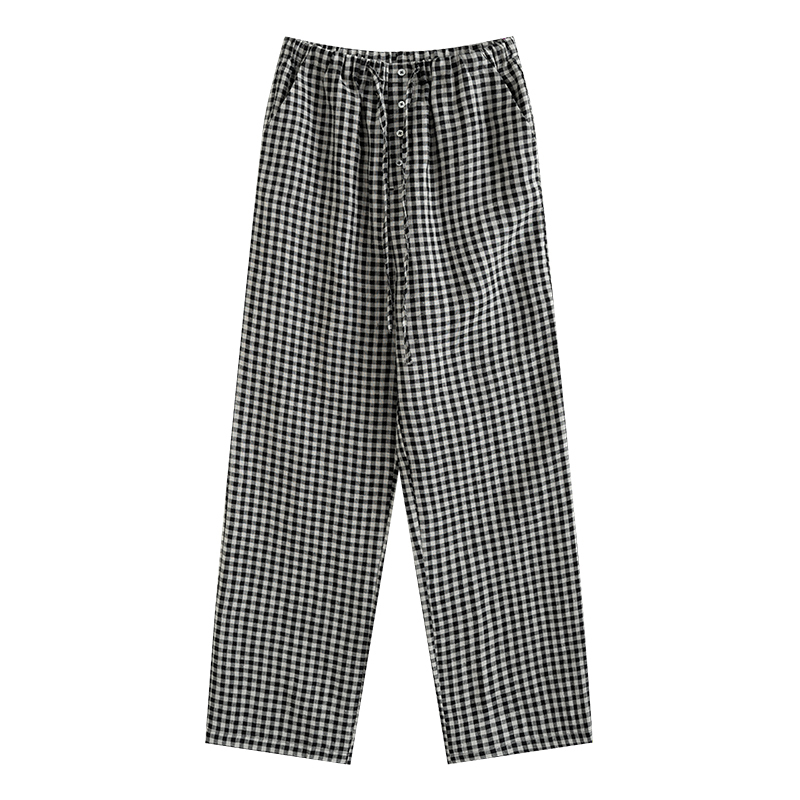 [Exclusive for Li Fu's Momo Fans] 100% Yarn-Dyed Rain Dew Linen European Style Plaid Straight-Leg Pants 1238