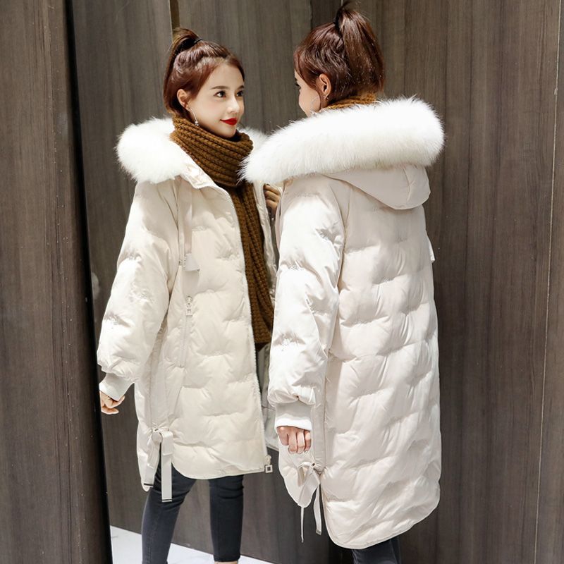 Winter down jacket ladies mid length 2023 new Korean version loose shade Thickened Warm White Duck Suede Light Thin Coat-Taobao