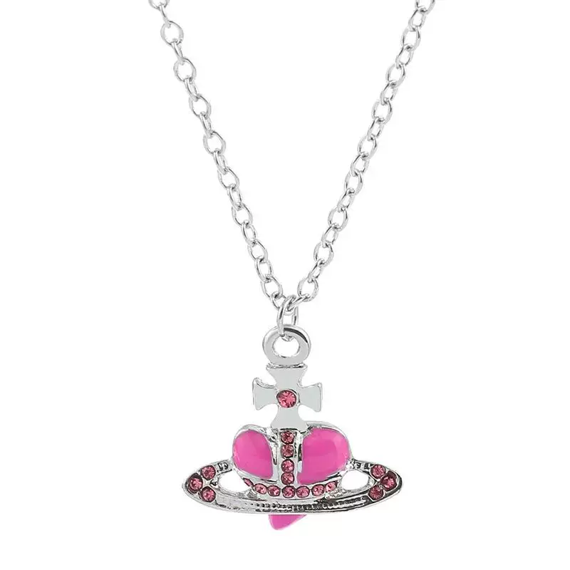 Подвеска-кулон Y2K Jewelry «Сердце-планета (Сатурн)», эмаль и кристаллы, несколько цветов