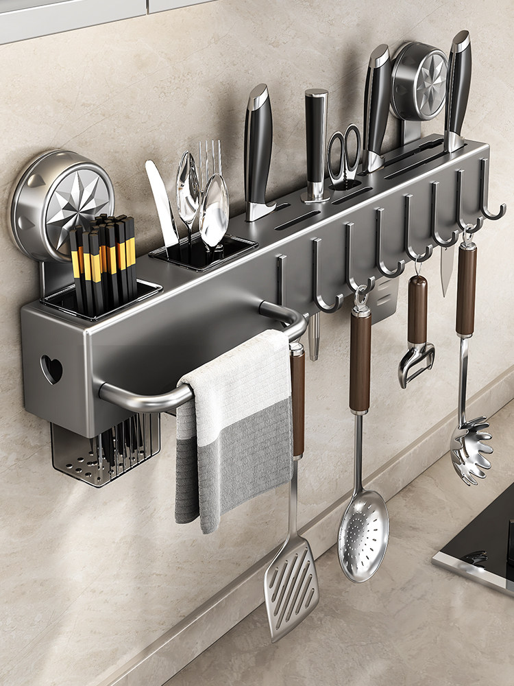 Suction Cup Hook Rack Knife Holder No-Drill Kitchen Wall-Mounted Multifunctional Spatula and Knife Storage Rack Organizer