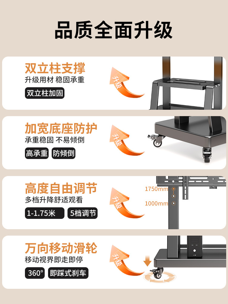 Tv Stand with Wheels, Movable Floor Cart Suitable for Xiaomi Hisense 7585inch All-In-One Machine Mount