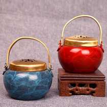 Burning blue copper winter heating small hand stove incense burner Zen pure copper incense burner household indoor tea ceremony plate incense sandalwood burner