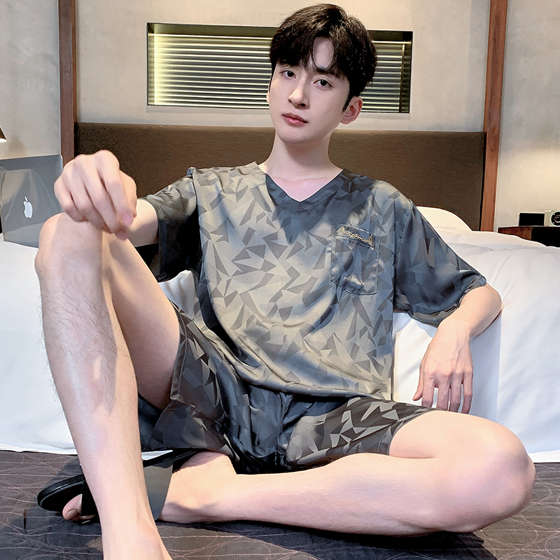 New Silk Pajamas for Men, Summer Thin Style with Letter Print, High-End Mulberry Silk Loungewear Set