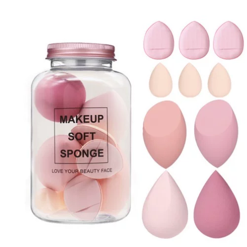 Makeup Sponge Set 8 pcs Shaped Blenders, Multi-colored Soft Face Sponges in Jar
