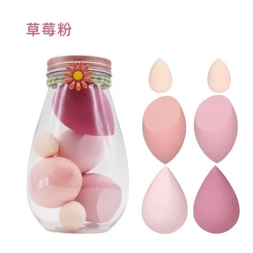 Makeup Sponge Set 8 pcs Shaped Blenders, Multi-colored Soft Face Sponges in Jar