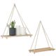 WoodenRopeSwingWallHangingPlantFlowerPotTrayMounted