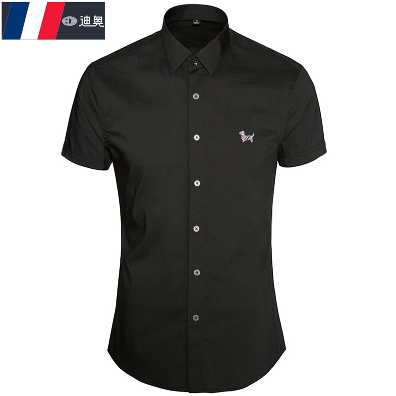 Dior Men's Short-Sleeve Shirt 2026 New Model Pure Cotton Slim Fit Wrinkle-Resistant Light Luxury Black High-End Casual Shirt for Men
