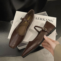 Mary Jane Shoes Womens 2024 Early Spring New French Square Toe Small Leather Shoes with Skirts Flat Soft Soled Shoes