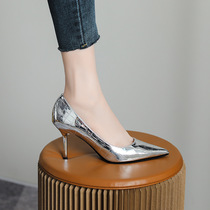 2024 New Small Size Womens High Heels Stiletto Silver Sexy Banquet Temperament Pointed Toe Shallow Mouth Large Size Single Shoes