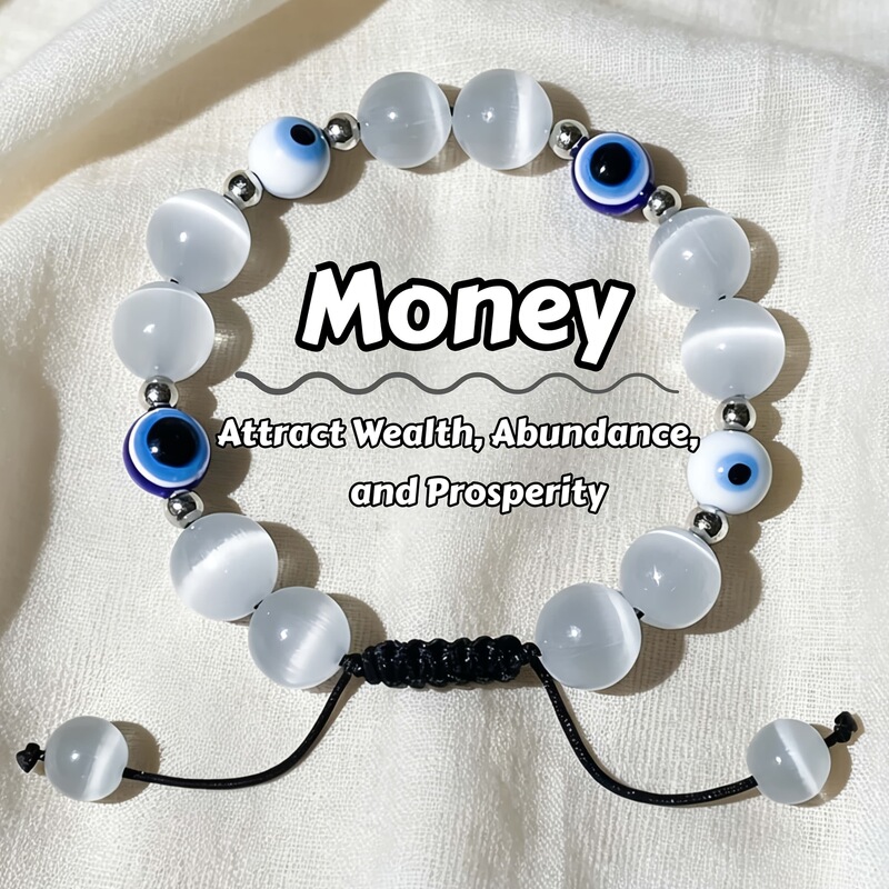 Turkish Evil Eye Bracelet Money Cat's Eye Stone Adjustable Drawstring Blue Eye Handmade Beaded Turkish Evil Eye Bracelet Money Cat's Eye Stone Adjustable Drawstring Blue Eye Handmade Beaded