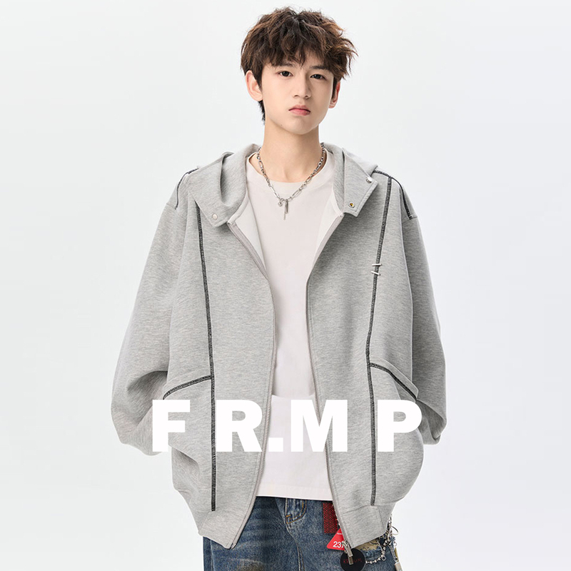 Fr.Mp American-Style Deconstructed Heavyweight Cardigan Sweatshirt for Men, Hooded, Thin Vintage Jacket for Spring and Autumn, Loose Hoodie, Trendy Fr.Mp American-Style Deconstructed Heavyweight Cardigan Sweatshirt for Men, Hooded, Thin Vintage Jacket for Spring and Autumn, Loose Hoodie, Trendy