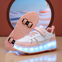 Flash Shoes Girl Flash With Light Four Wheels Girl Invisible Automatic Bottom With Wheels Will Fly Shoes Children Wheel Slip Shoes