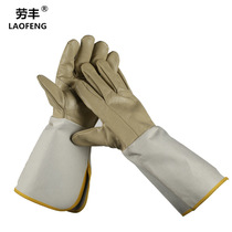 Extended welding gloves large sleeve canvas wear-resistant heat insulation protective cowhide canvas welder labor protection gloves