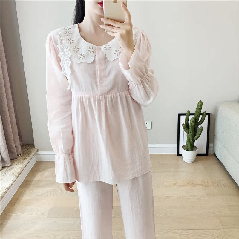 Bà bầu đồ ngủ mùa xuân và mùa hè mỏng phần quần áo cotton tháng sau sinh bà mẹ cho con bú quần áo dịch vụ nhà mang thai - Giải trí mặc / Mum mặc mẫu đầm bầu đẹp