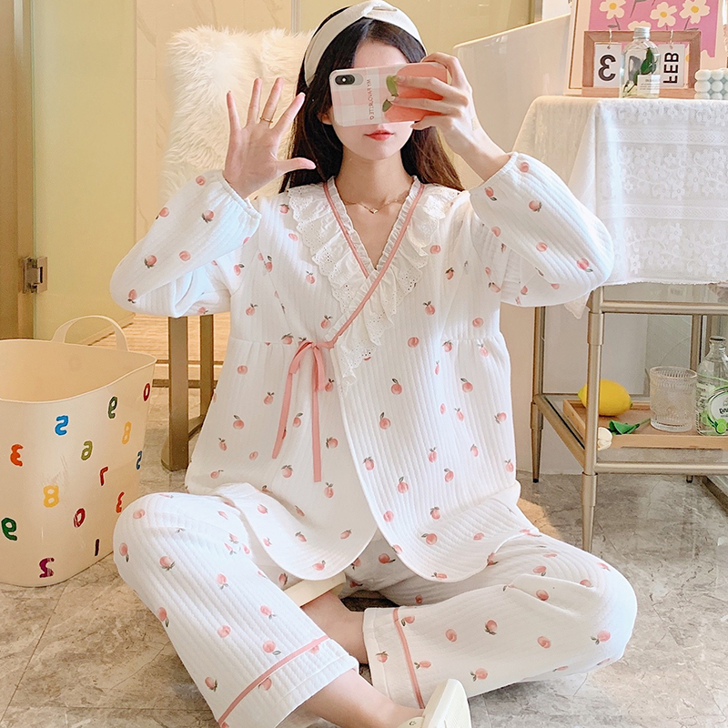 Yoga Moon Subsuit Spring Autumn November Pure Cotton Postnatal Breastfeeding Home 12 Winter Air cotton to be produced in pregnant women's pyjamas