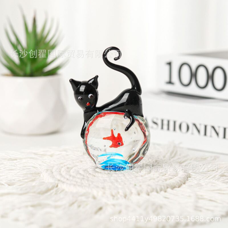 Creative Animal Paperweight Cat Pocket Fish Glass Craft Gift Decoration Children's Room Decor Birthday Small Gift Cross-Border