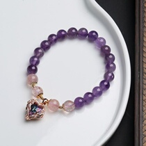 Natural Amethyst Strawberry Crystal Bracelet Heart of the Ocean Crystal Bracelet for Women Bestie Summer Simple Style Decoration