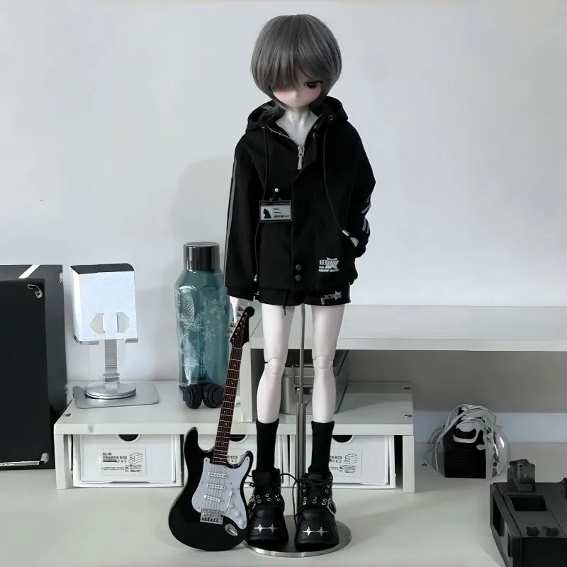 Bjd Four-Piece Doll Clothes Set, Large Four-Piece, Universal Four-Piece, Wearable Black and Red Jacket Set, Cute Chubby Four-Piece, Handsome Cool Doll Clothes