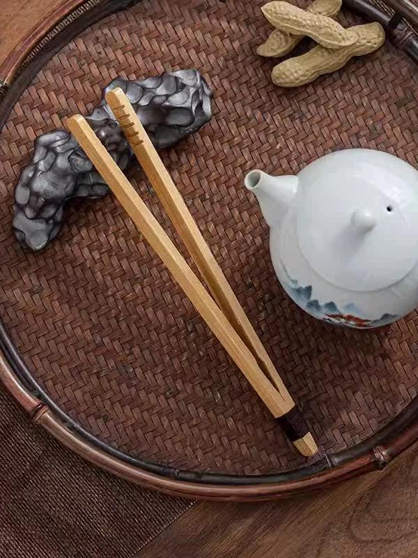Bamboo Tea Pinch Tea Leaf Tweezers Anti-Burn Tea Cup Clamp Suit Natural Bamboo Root Single Korn Tea Accessories-Taobao