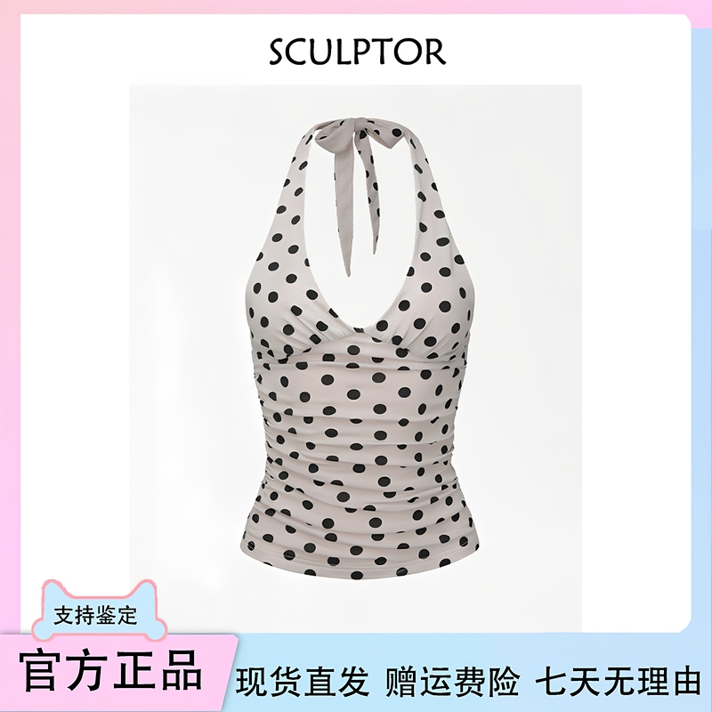 [in Stock] Korean Sculptor Ye Shuhua Song Yuqi Asa Belle Same Style Polka Dot Halter Top